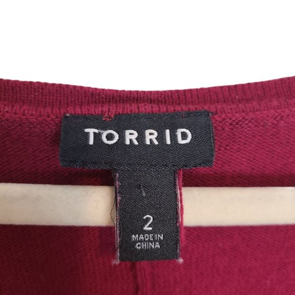 Torrid Womens 2X Red Dolman Sleeves Scoop Neck Ruched Sides Tunic Sweater - Picture 7 of 9